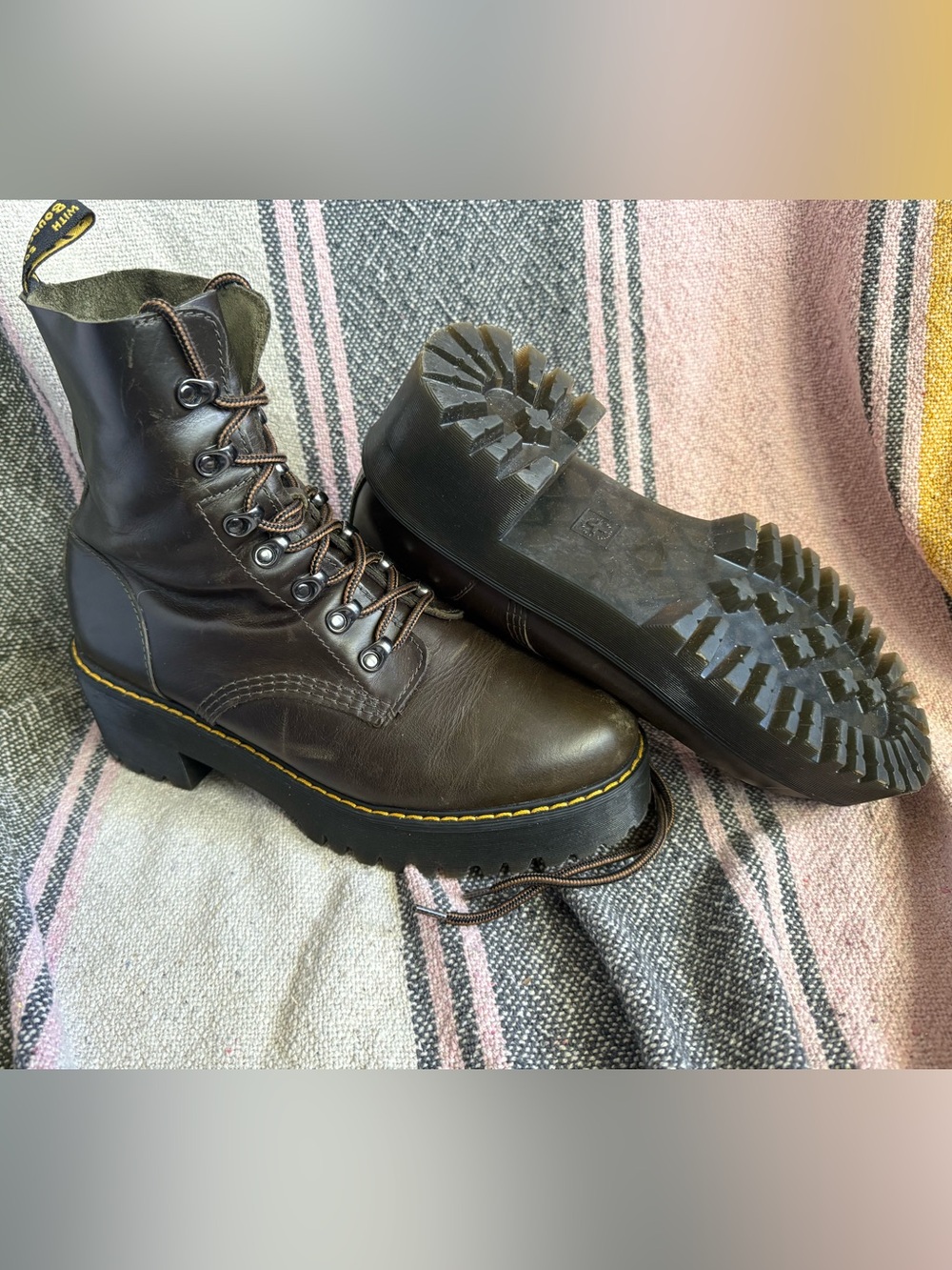 Dr. Martens - Leona- Women's Brown Leather Lace-Up Work Boots